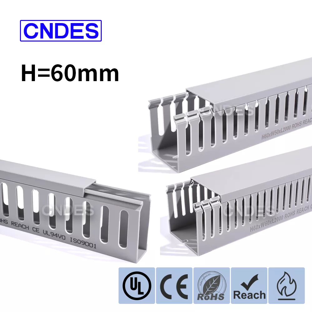 60 mm højde, grå slidset PVC ledningskanal